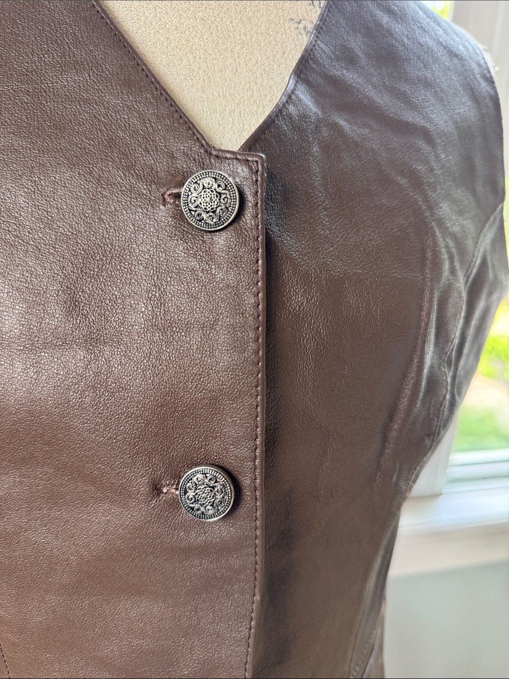 David BenJamin 70’s chocolate brown leather Weatern style vest menswear Medium - Picture 2 of 7
